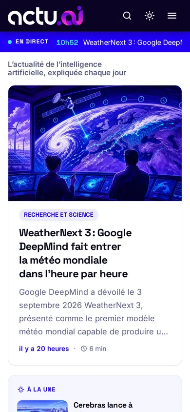 Page d’accueil d’Actu.ai sur mobile.