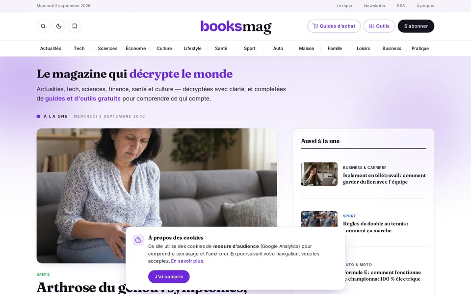 Page d’accueil de Booksmag, capture d’écran sur ordinateur.