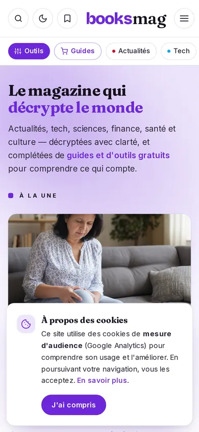 Page d’accueil de Booksmag sur mobile.