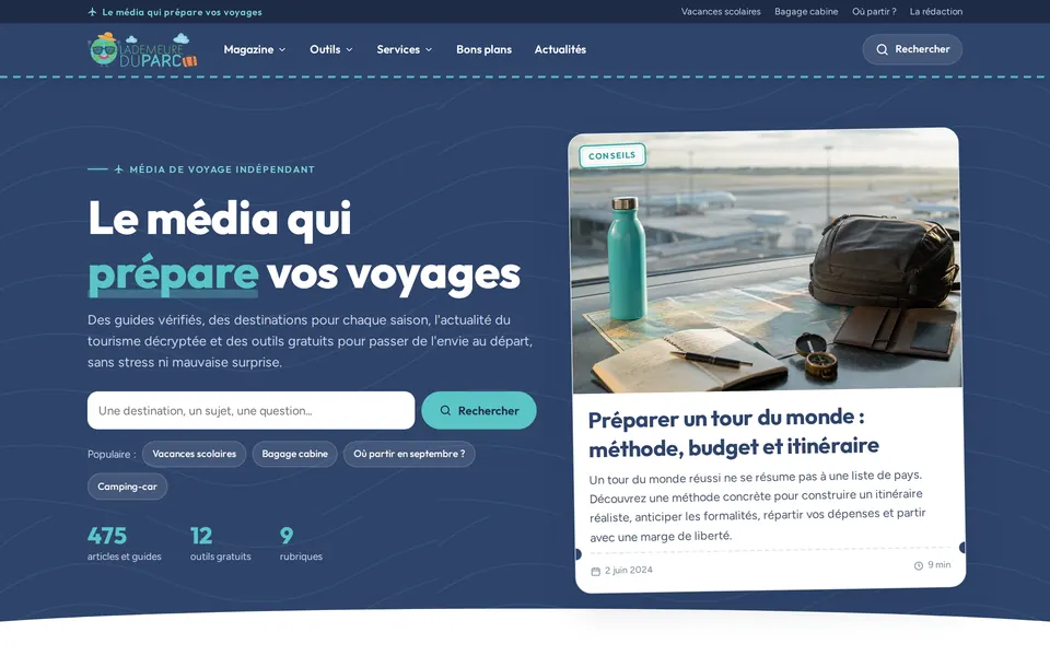 Page d’accueil de La Demeure du Parc, capture d’écran sur ordinateur.