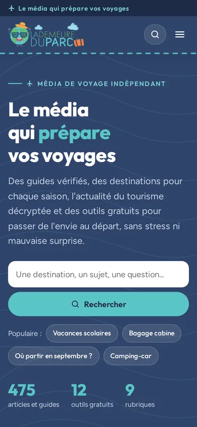 Page d’accueil de La Demeure du Parc sur mobile.